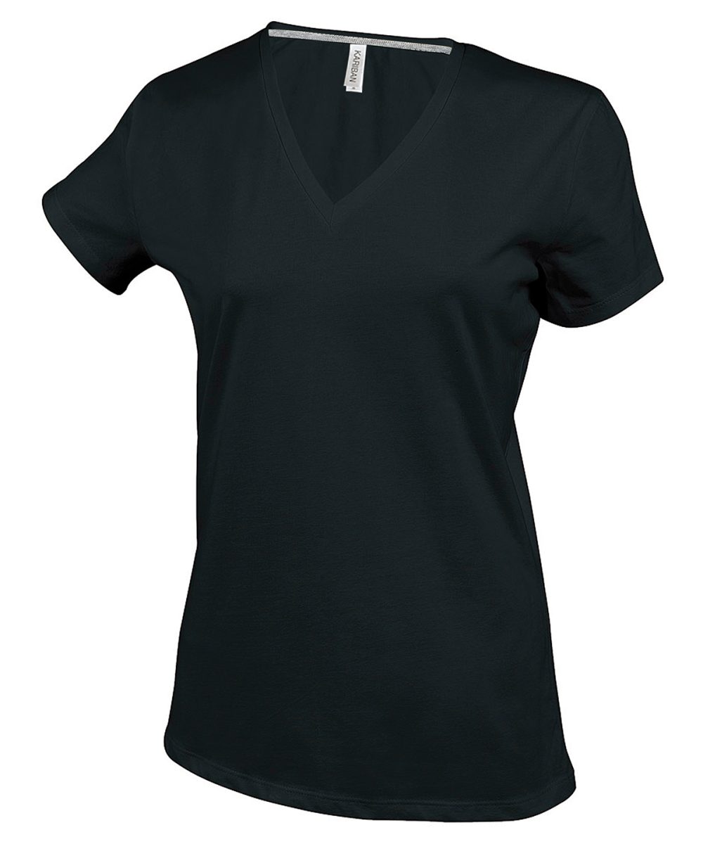 Black Ladies' short-sleeved V-neck T-shirt