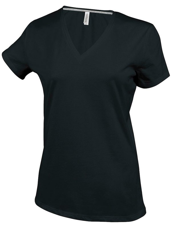 Black Ladies' short-sleeved V-neck T-shirt