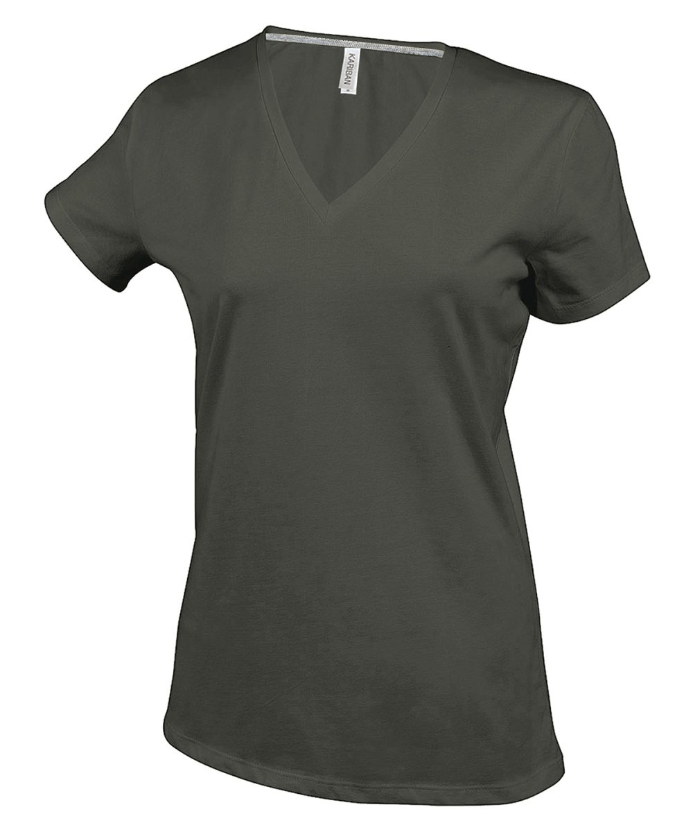 Khaki Ladies' short-sleeved V-neck T-shirt