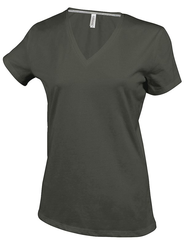 Khaki Ladies' short-sleeved V-neck T-shirt