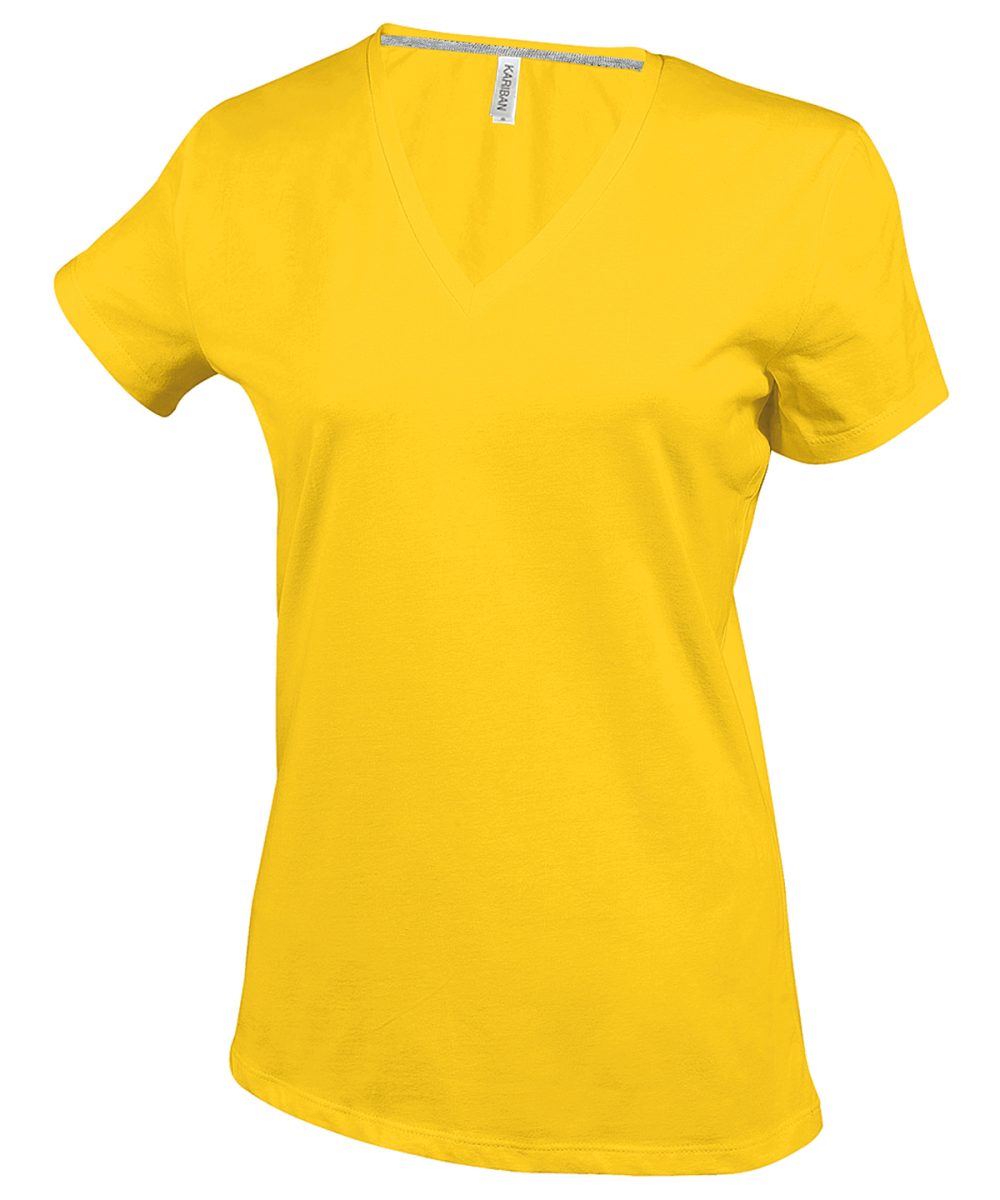 Yellow Ladies' short-sleeved V-neck T-shirt