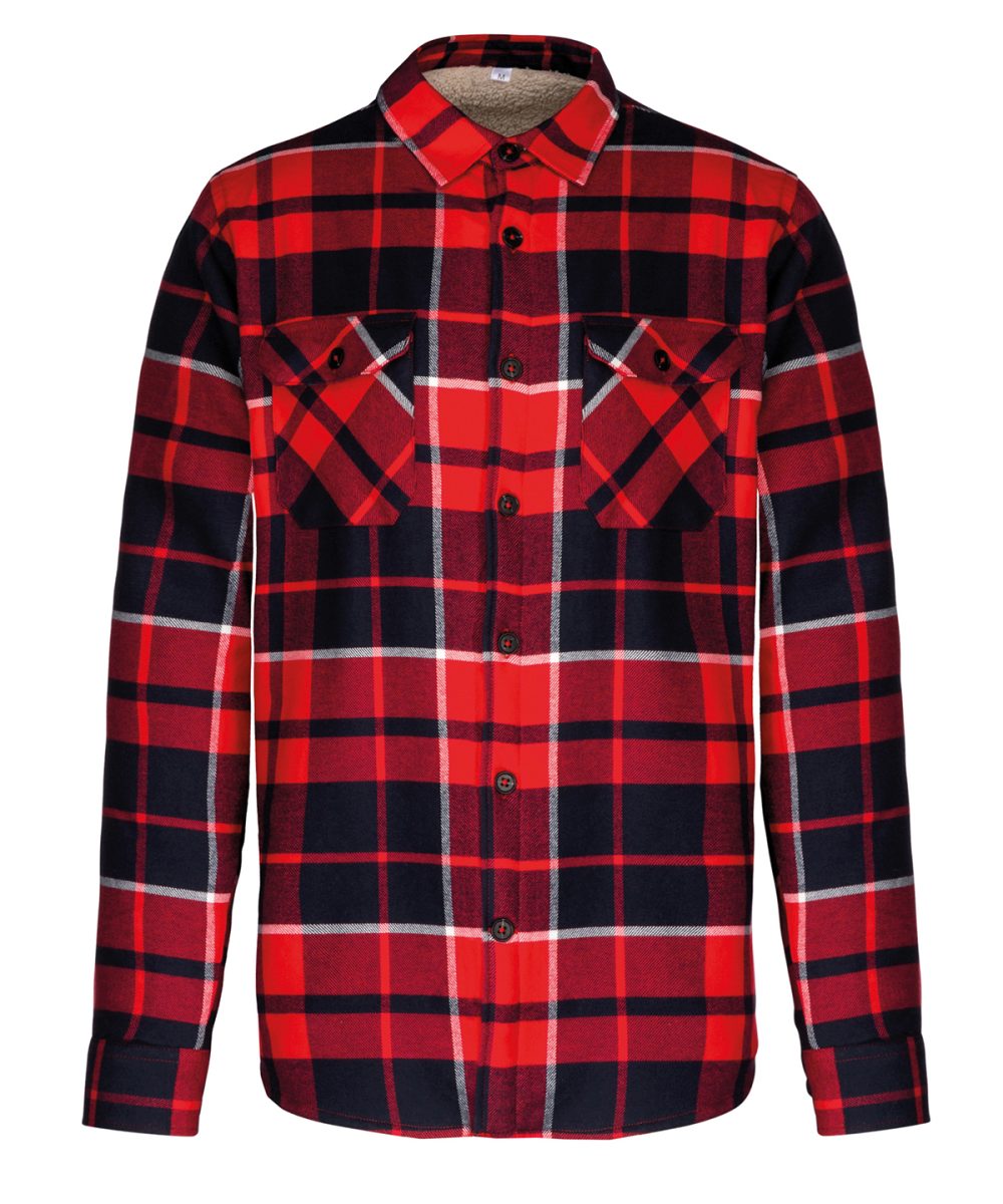 Red/Navy Sherpa-lined checked shirt jacket