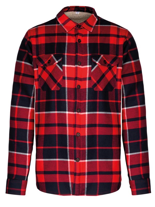 Red/Navy Sherpa-lined checked shirt jacket