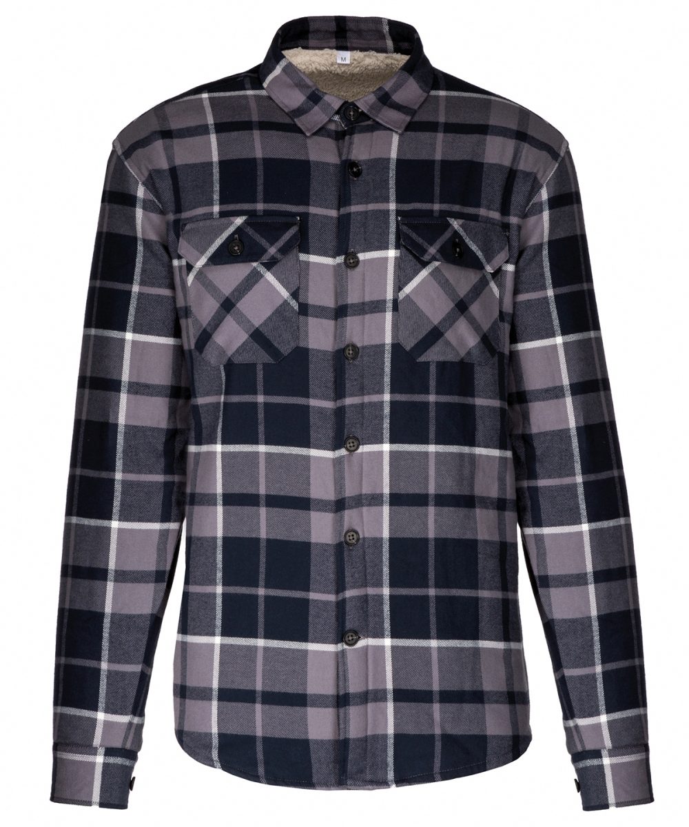 Storm Grey/Navy Sherpa-lined checked shirt jacket