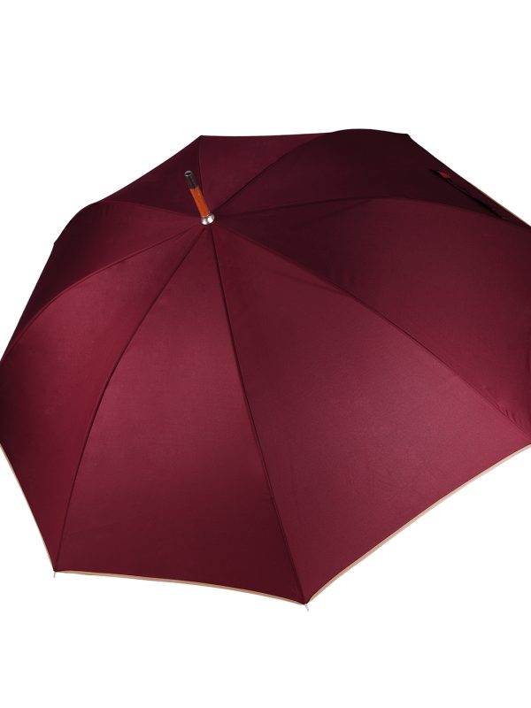 Burgundy/Beige Auto open wooden umbrella