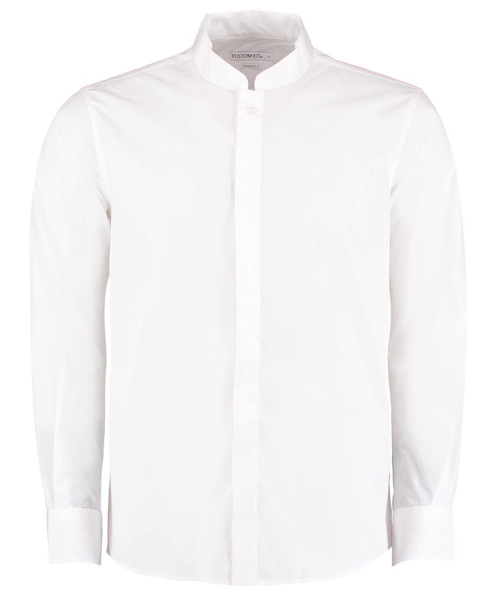 White Mandarin collar shirt long-sleeved (tailored fit)