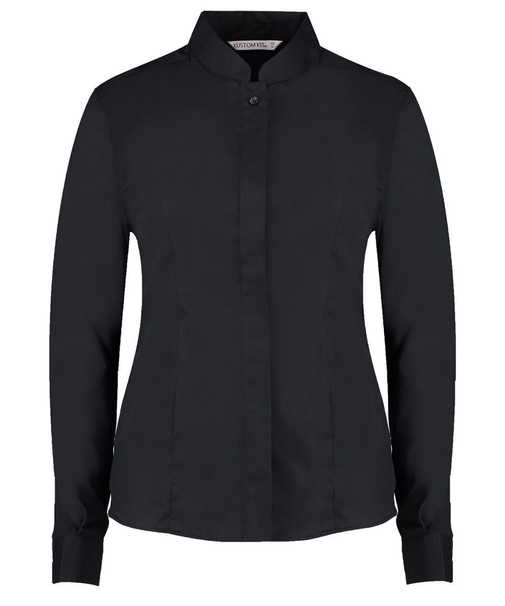 Black Women's mandarin collar shirt long-sleeved (tailored fit)