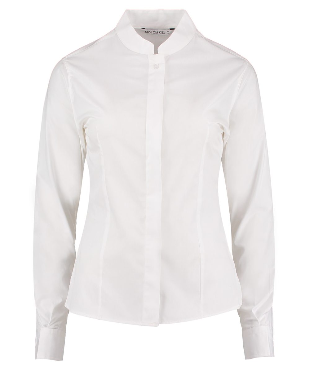 White Women's mandarin collar shirt long-sleeved (tailored fit)