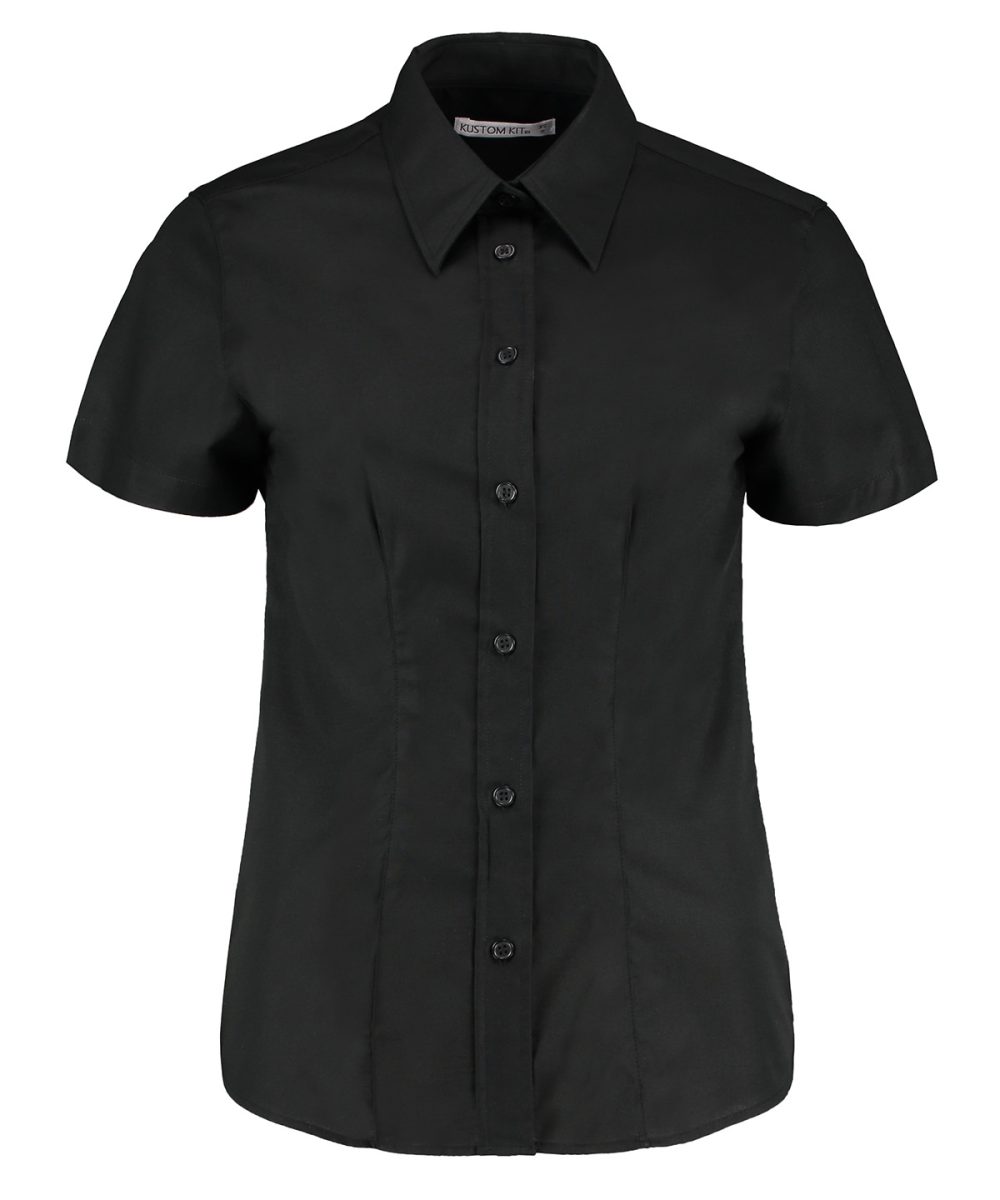 Black Women's workplace Oxford blouse short-sleeved (tailored fit)