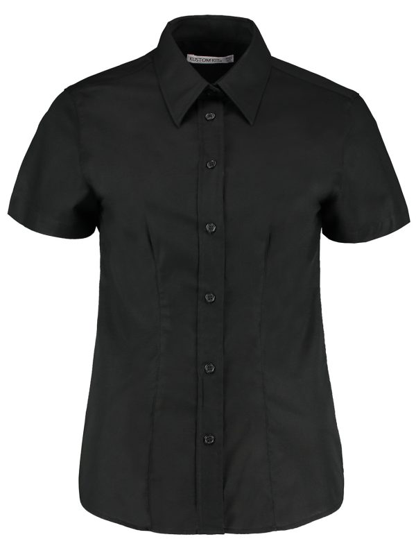 Black Women's workplace Oxford blouse short-sleeved (tailored fit)