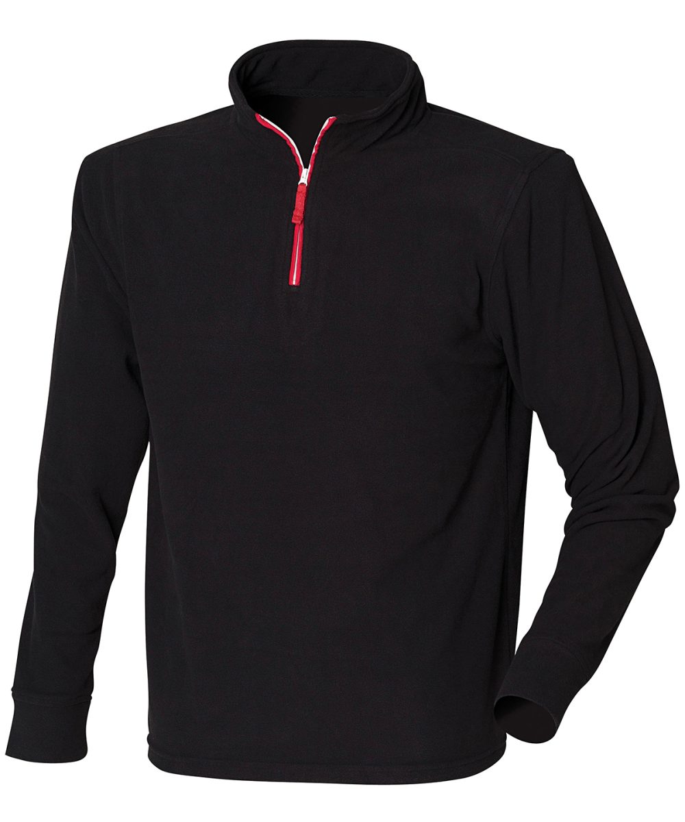 Black/Red/White ¼ zip long sleeve fleece piped