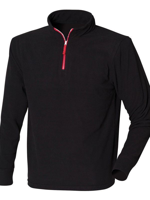 Black/Red/White ¼ zip long sleeve fleece piped