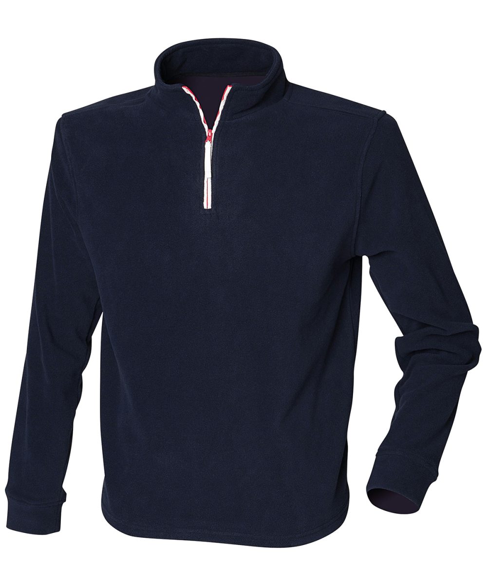 Navy/White/Red ¼ zip long sleeve fleece piped