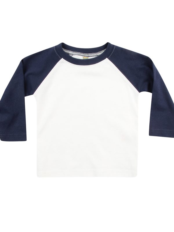 White/Navy Long sleeve baseball t-shirt