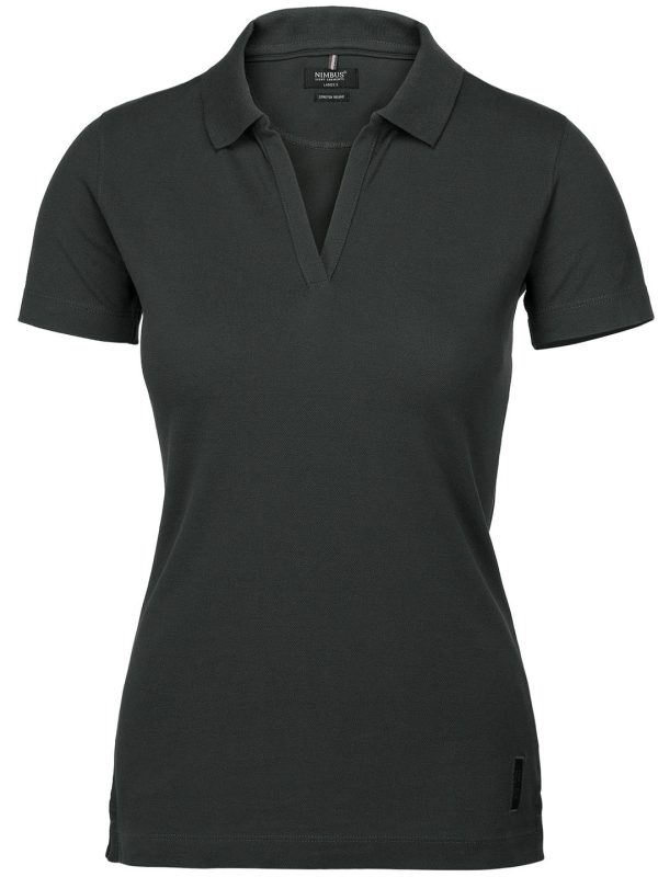 Charcoal Women’s Harvard v-neck – stretch deluxe polo