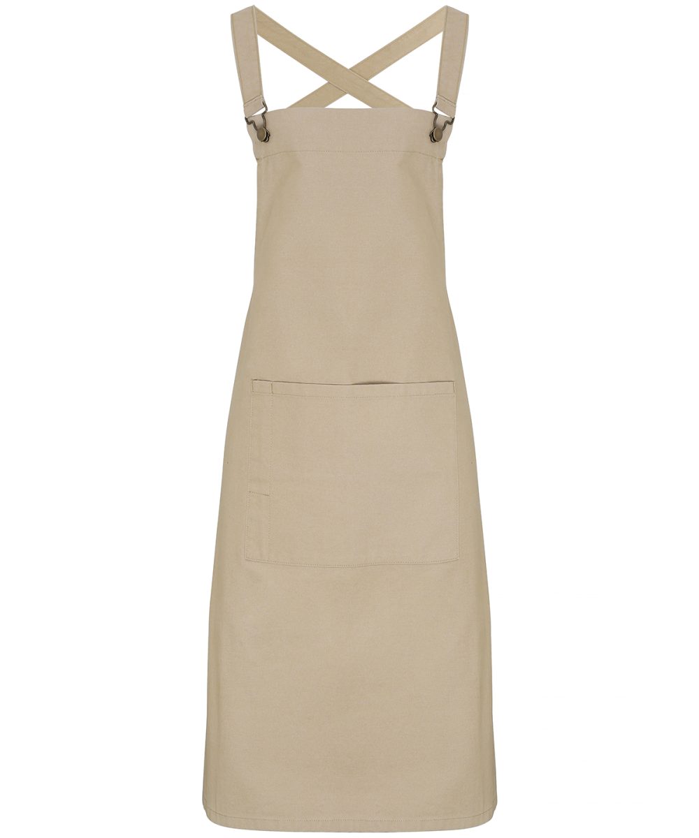 Khaki Cross back 'barista' bib apron