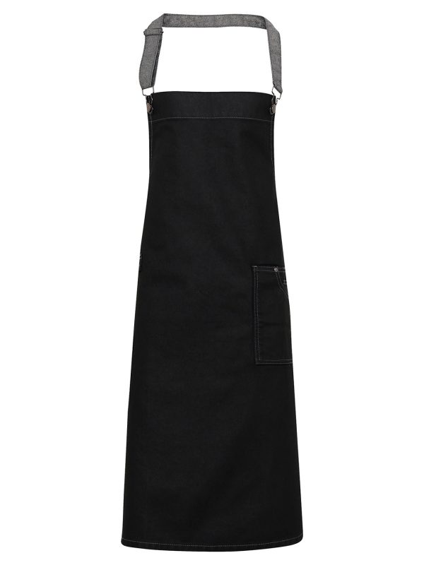 Black Denim District waxed-look denim bib apron