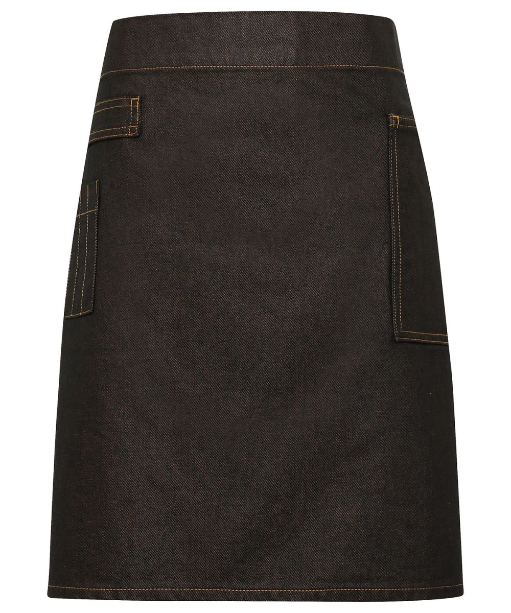 Black/Tan Denim Division waxed-look denim waist apron