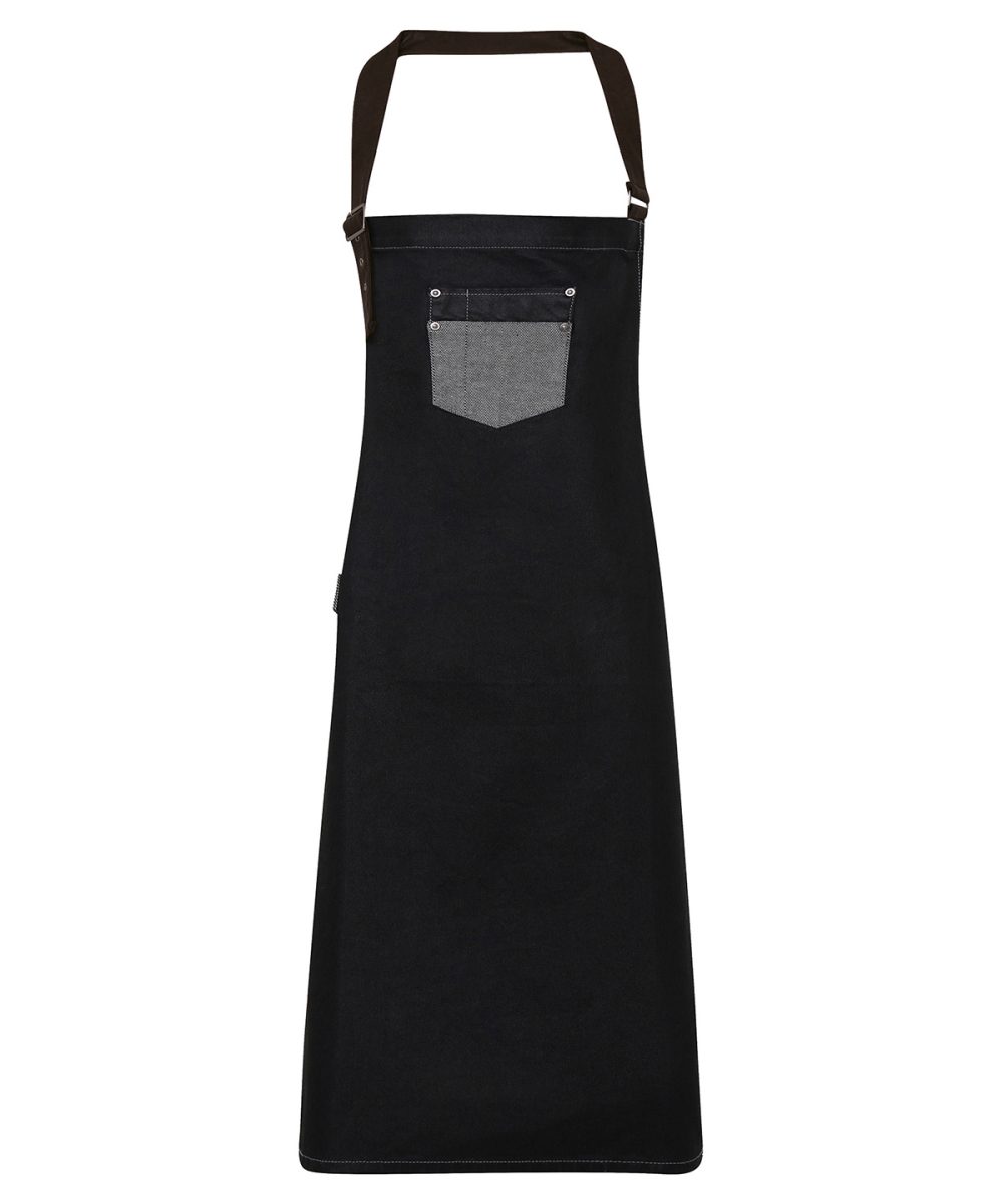 Black Denim Division waxed-look denim bib apron with faux leather