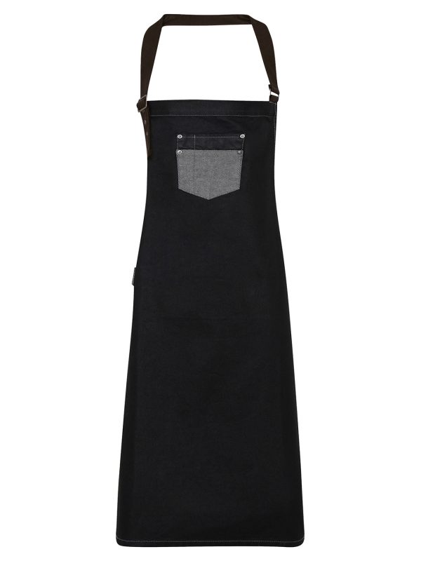 Black Denim Division waxed-look denim bib apron with faux leather