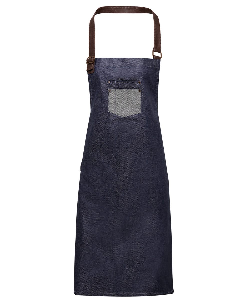 Indigo Denim Division waxed-look denim bib apron with faux leather