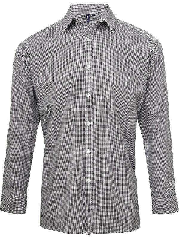 Black/White Microcheck (Gingham) long sleeve cotton shirt