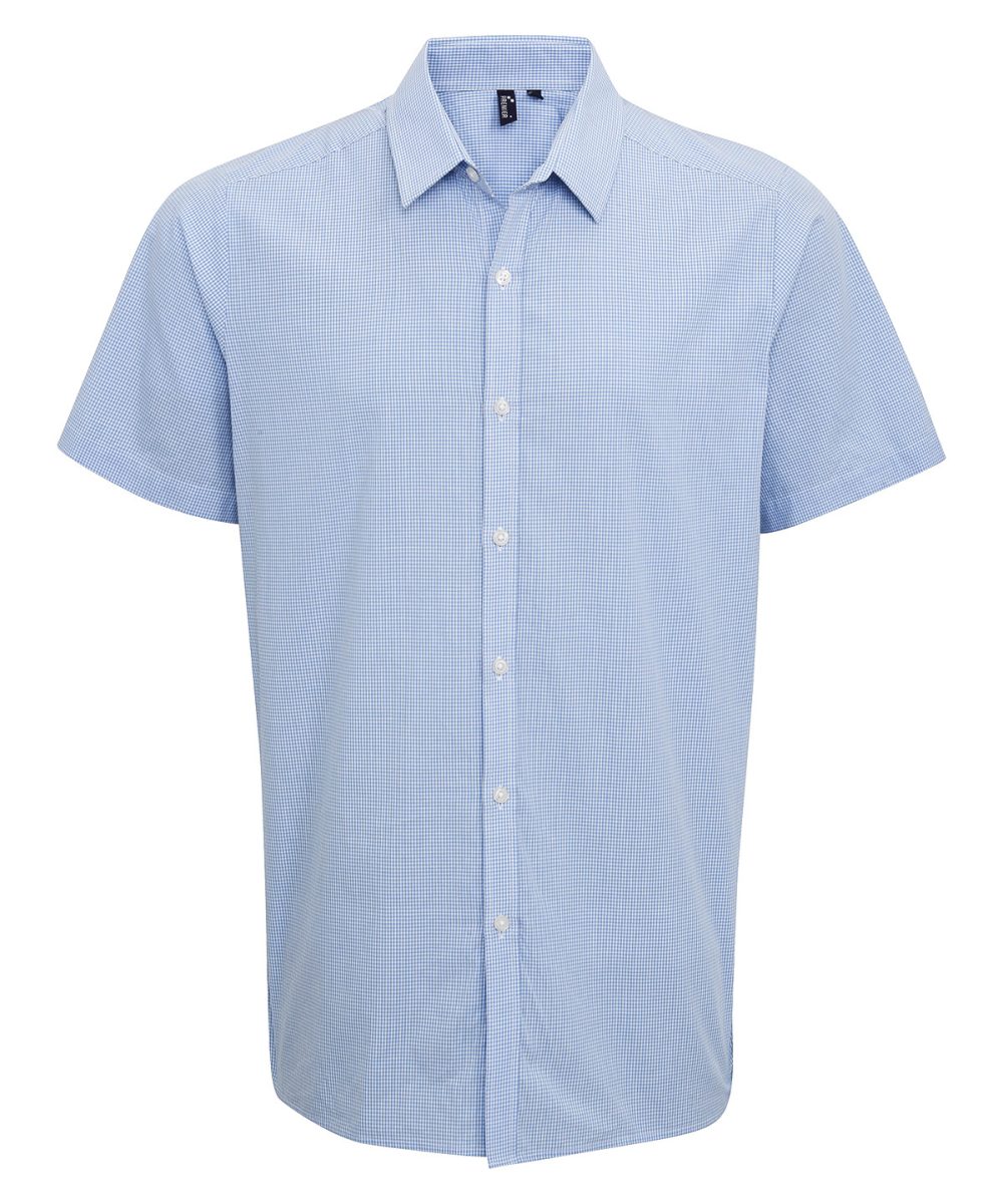 Light Blue/White Microcheck (Gingham) short sleeve cotton shirt