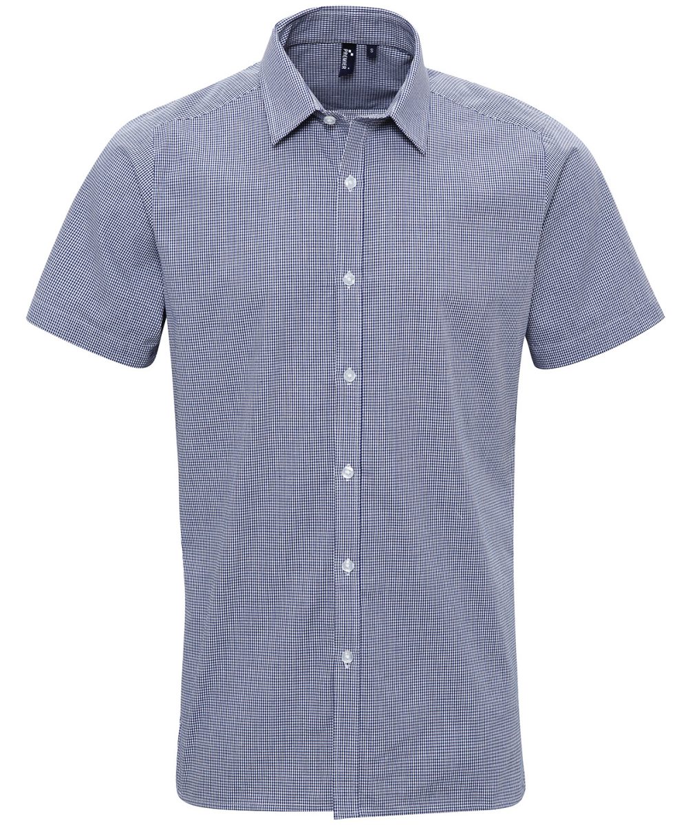 Navy/White Microcheck (Gingham) short sleeve cotton shirt