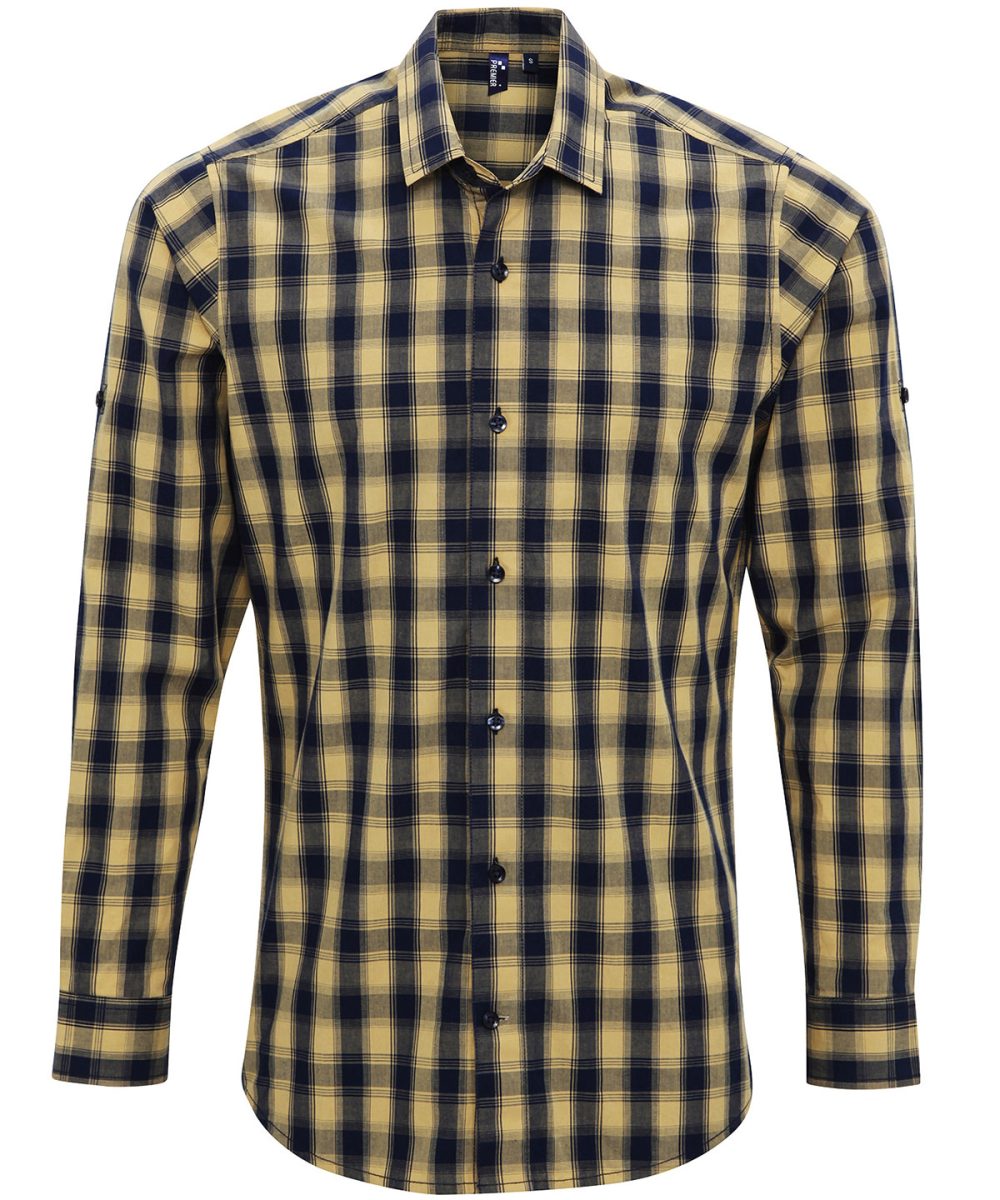 Camel/Navy Mulligan check cotton long sleeve shirt