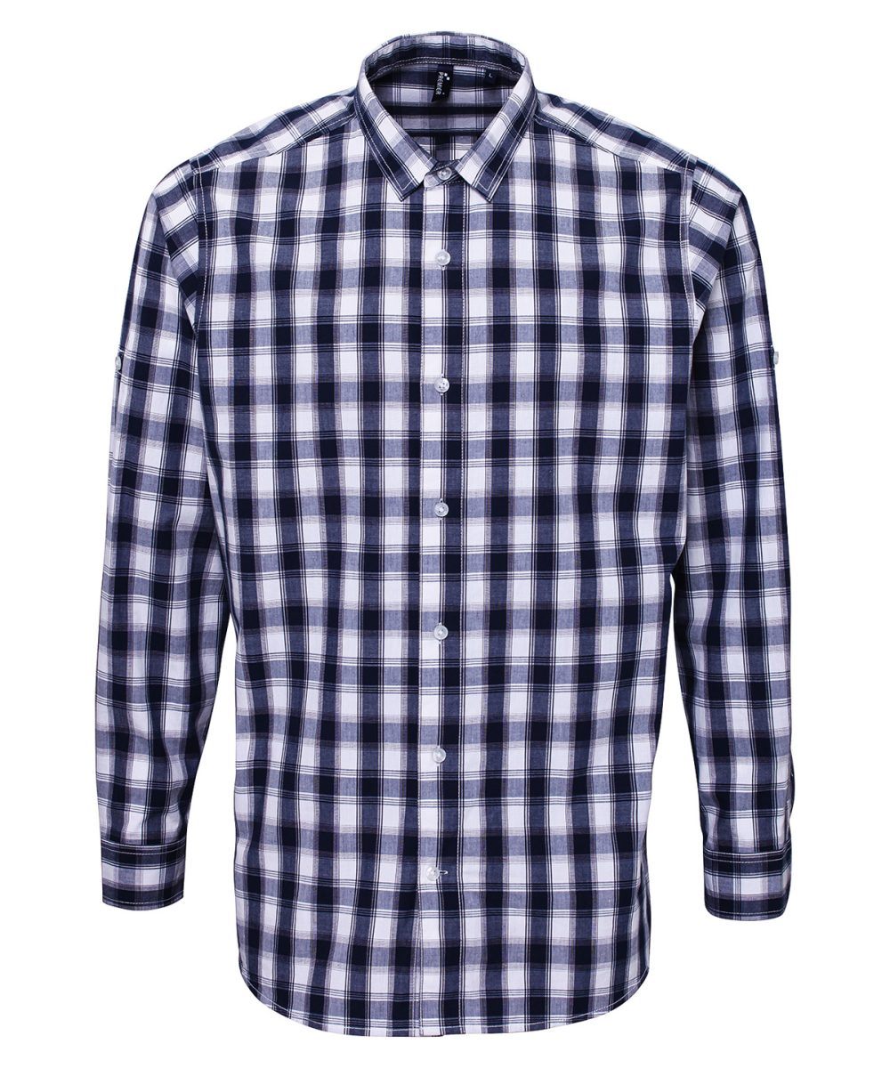 White/Navy Mulligan check cotton long sleeve shirt