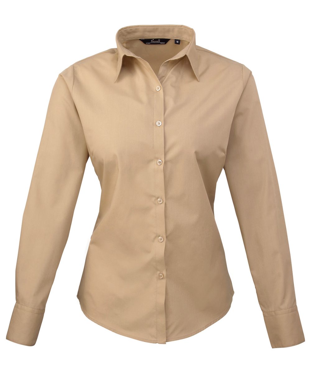 Khaki Women's poplin long sleeve blouse