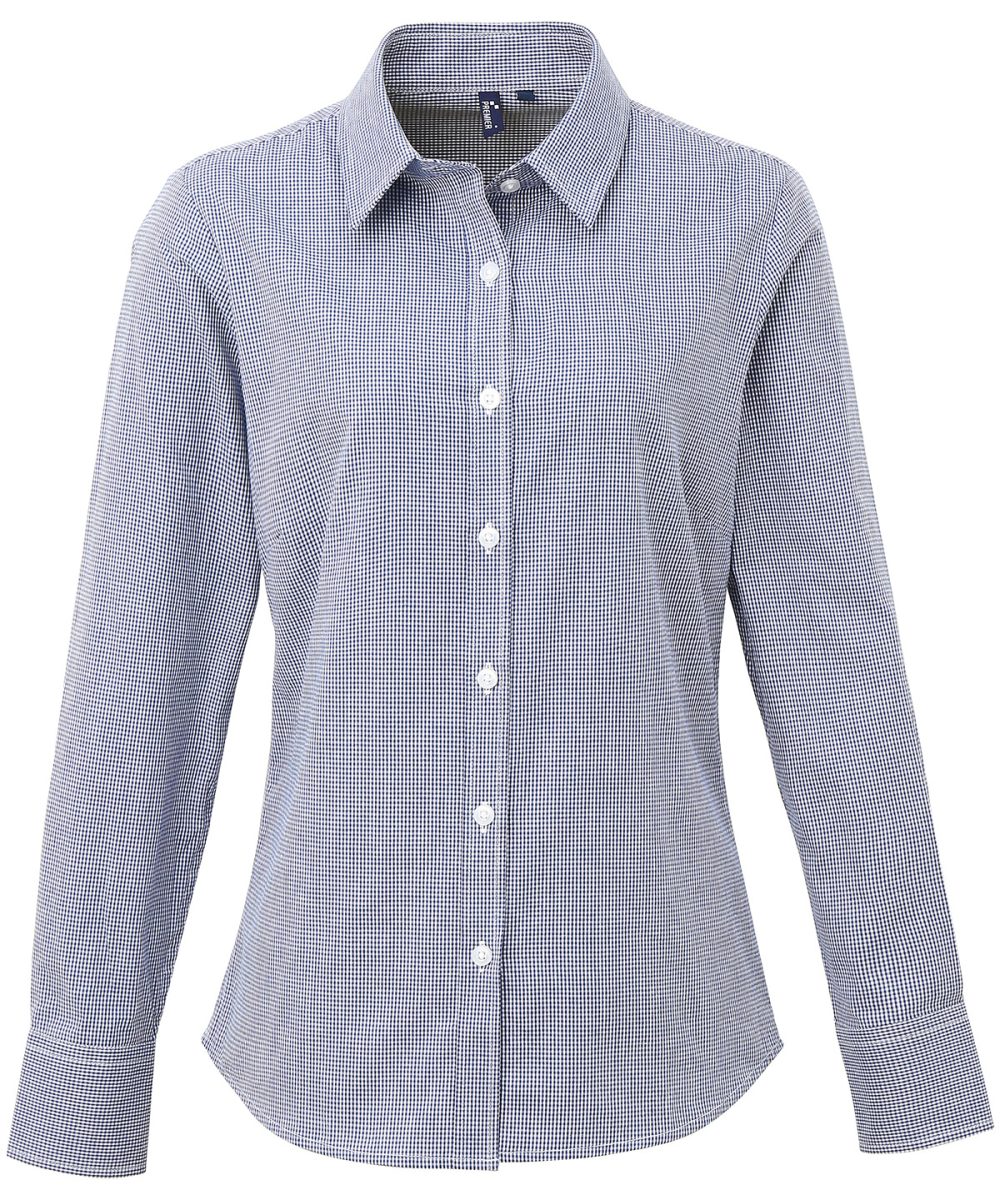 Navy/White Women's Microcheck (Gingham) long sleeve cotton shirt