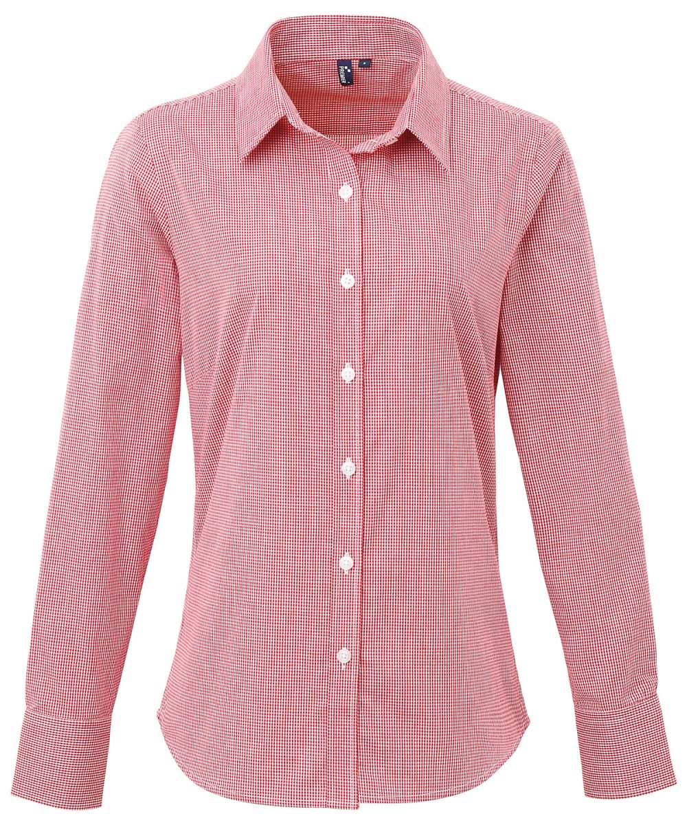 Red/White Women's Microcheck (Gingham) long sleeve cotton shirt