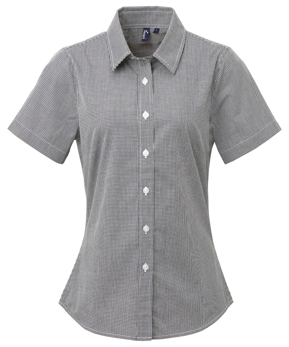 Black/White Women's Microcheck (Gingham) short sleeve cotton shirt