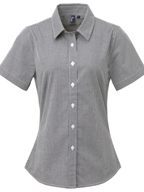 Black/White Women's Microcheck (Gingham) short sleeve cotton shirt