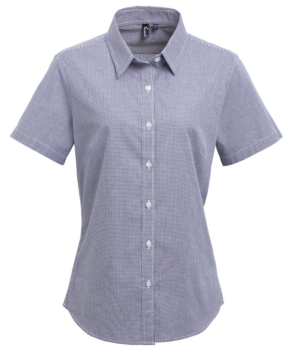 Navy/White Women's Microcheck (Gingham) short sleeve cotton shirt