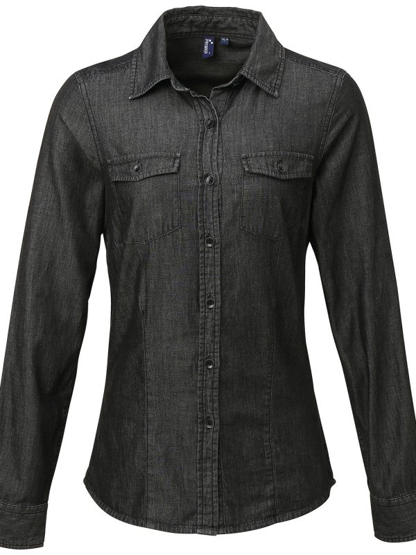 Black Denim Women's jeans stitch denim shirt