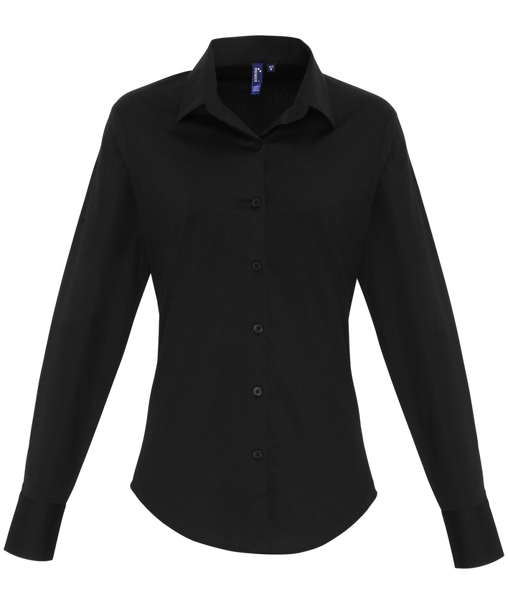 Black Women's stretch fit cotton poplin long sleeve blouse