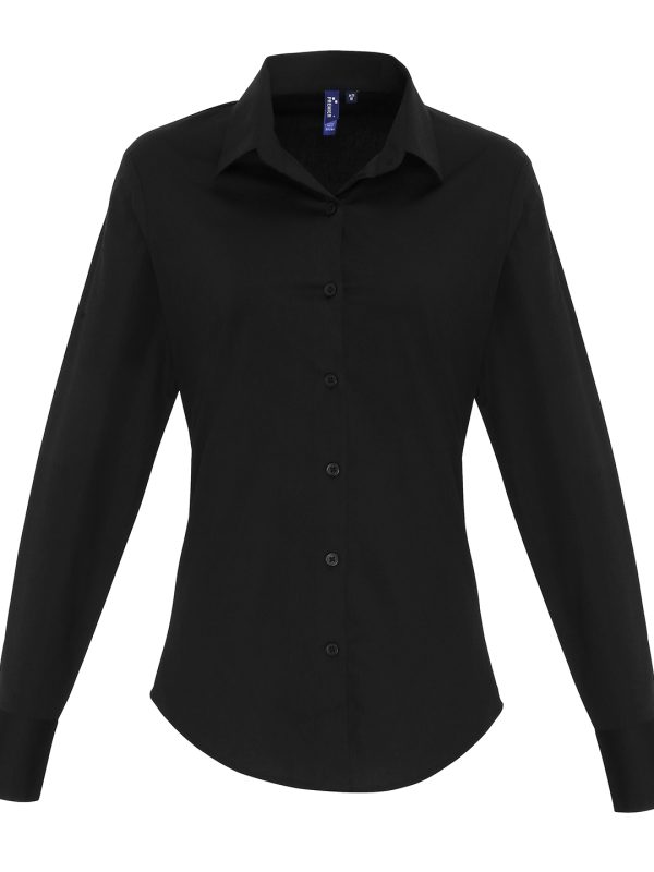 Black Women's stretch fit cotton poplin long sleeve blouse