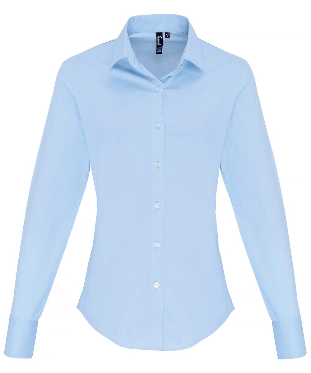 Pale Blue Women's stretch fit cotton poplin long sleeve blouse