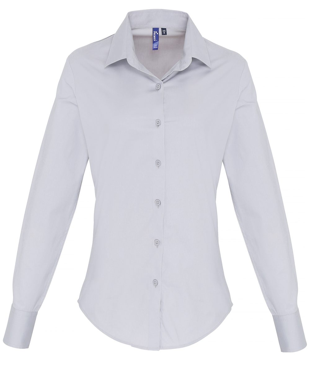 Silver Women's stretch fit cotton poplin long sleeve blouse