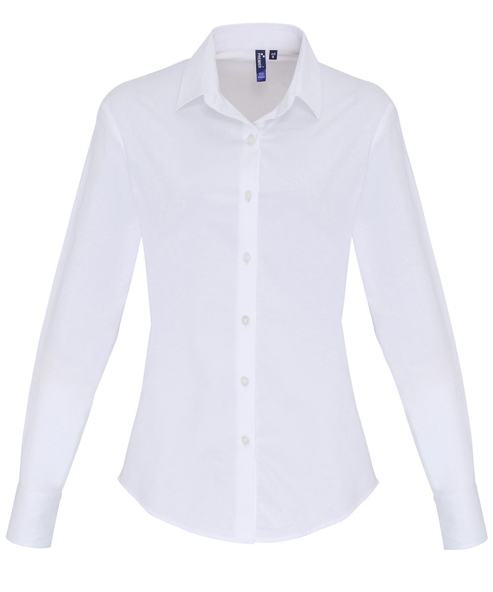 White Women's stretch fit cotton poplin long sleeve blouse