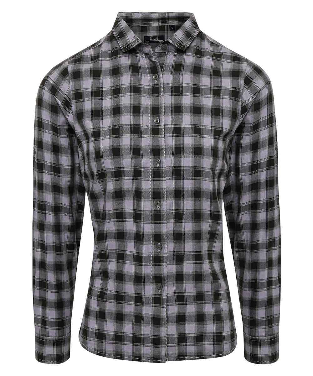 Steel/Black Women's Mulligan check cotton long sleeve shirt