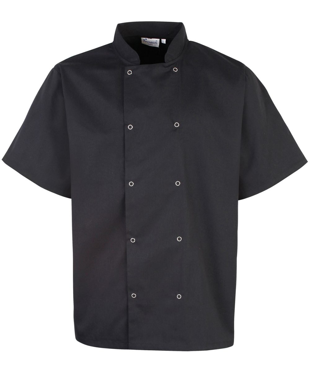 Black Studded front short sleeve chef's jacket