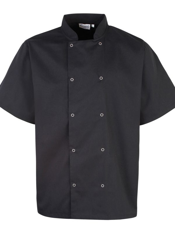 Black Studded front short sleeve chef's jacket