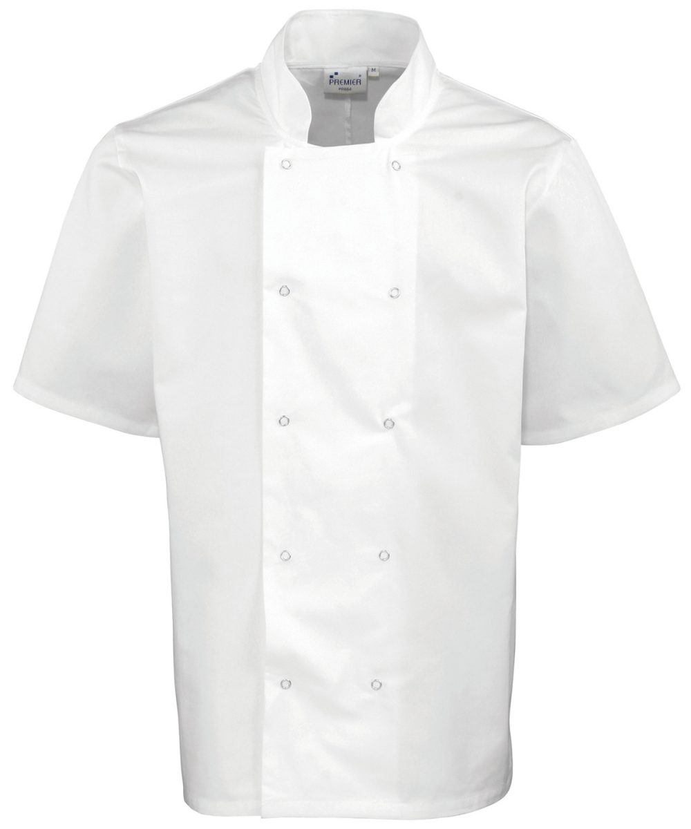 White Studded front short sleeve chef's jacket