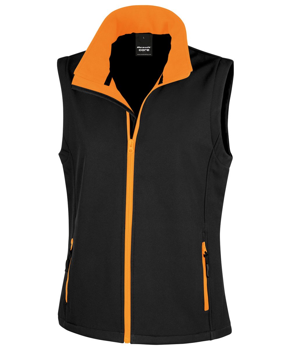 Black/Orange Women's printable softshell bodywarmer