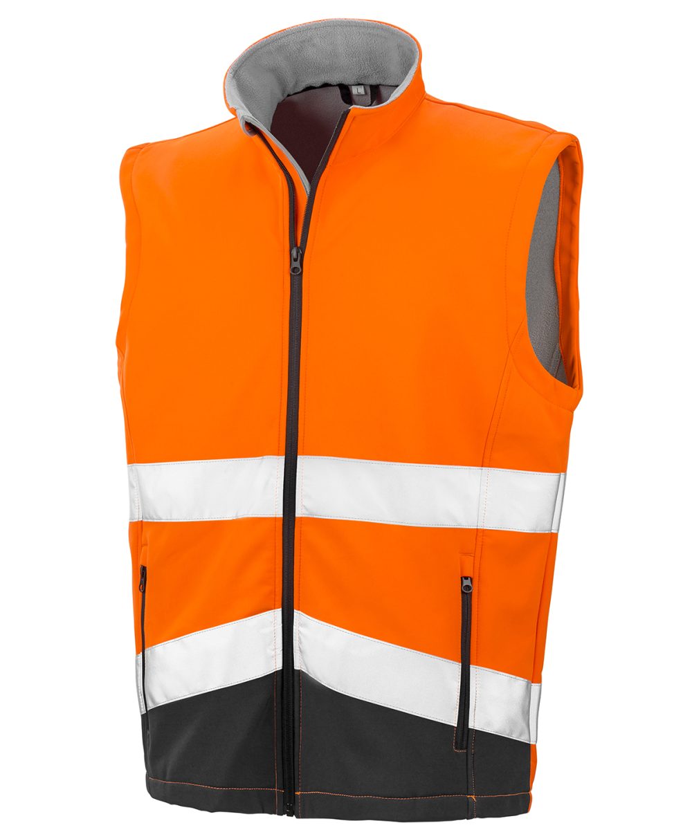 Fluorescent Orange/Black Printable safety softshell gilet