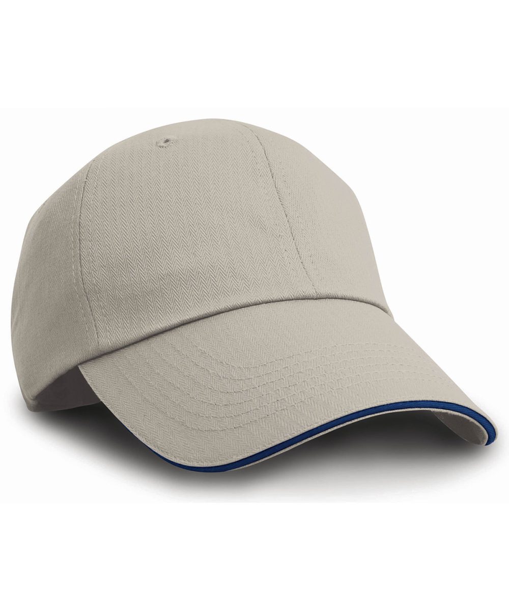 Tan/Navy Herringbone cap with sandwich peak