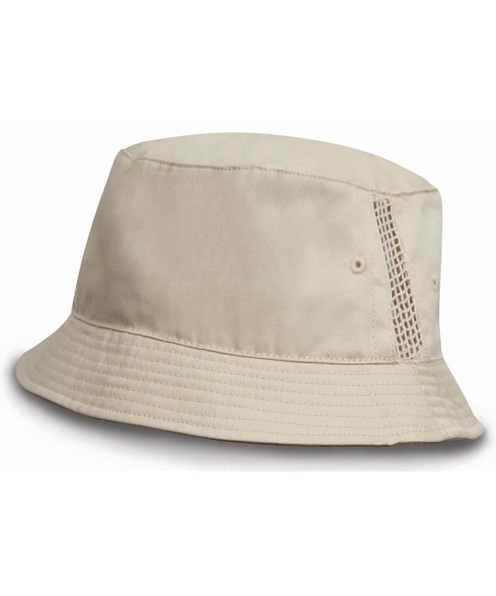 Natural Deluxe washed cotton bucket hat with side mesh panels